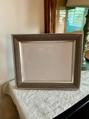 Elegant Vintage Mikasa Grey Linen Tweed Liner Silvertone 8" x 10" Picture Frame